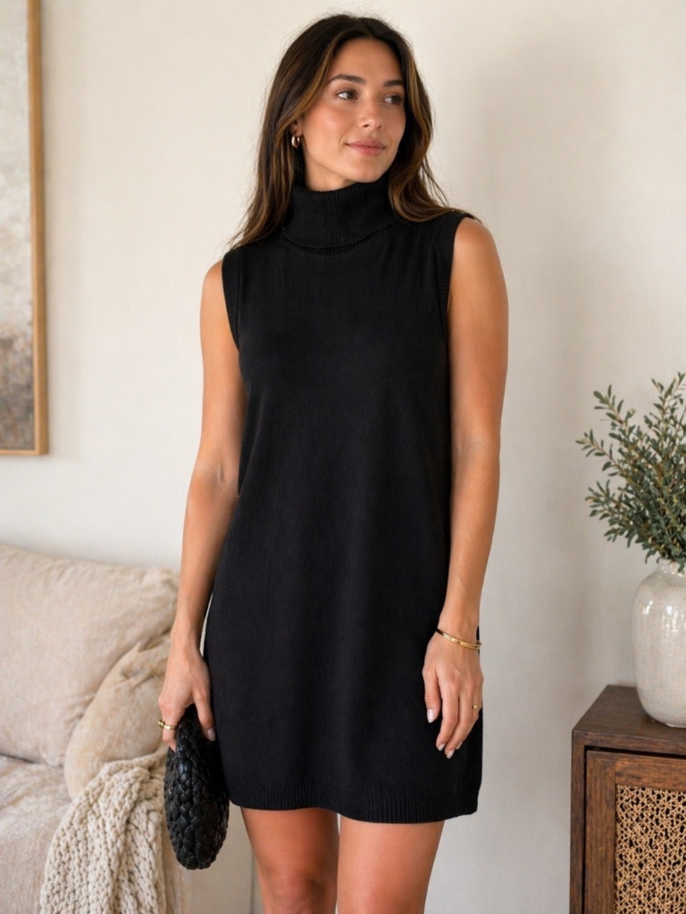 Laundry by Shelli Segal Sleeveless Turtleneck Dress – Silk Blend 🖤